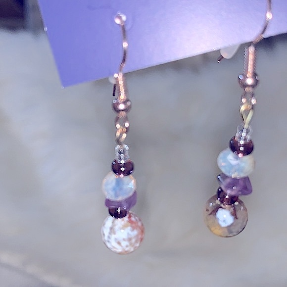 New Handmade Beaded Earrings Amethyst Natural Healing Gemstones, Hypoallergenic - Picture 11 of 16